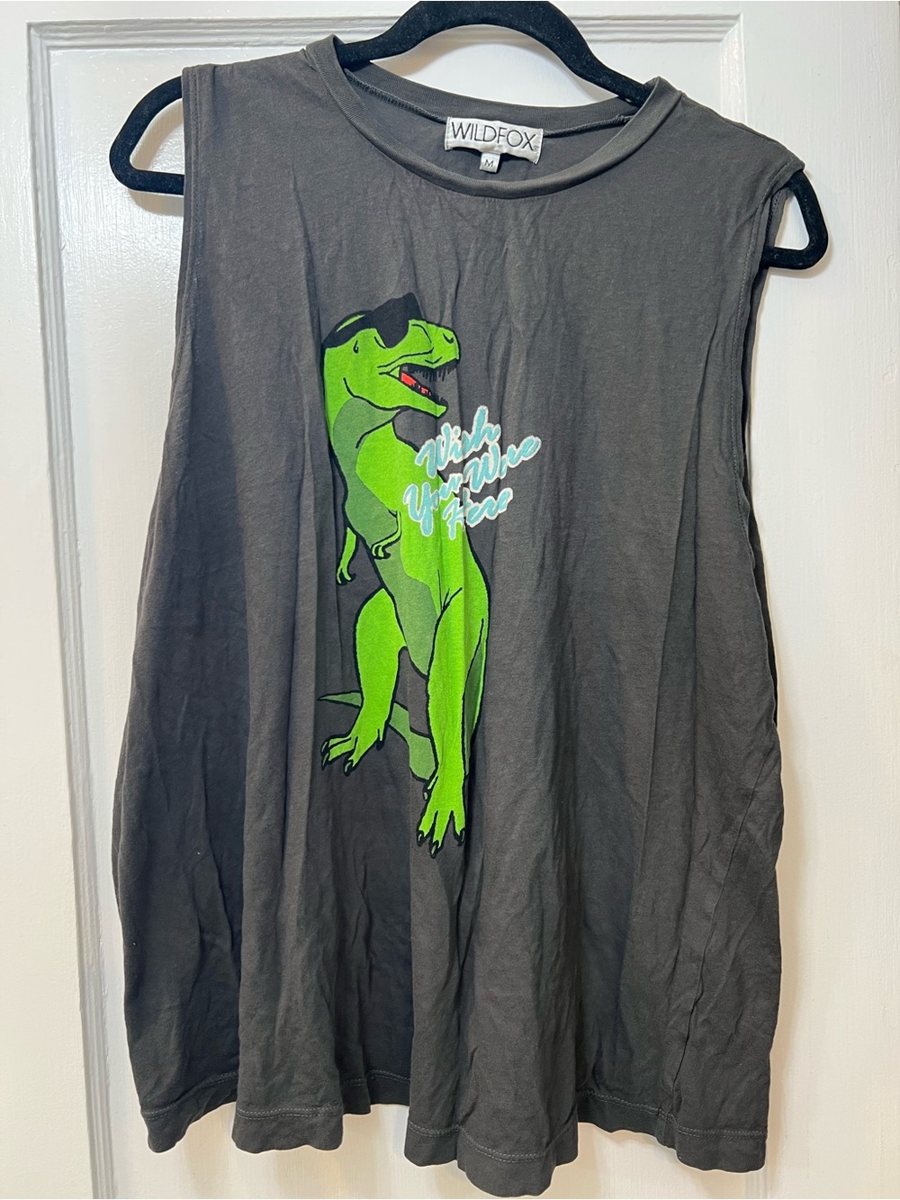 Wildfox Black Tank with Neon Green Dino Graphic
